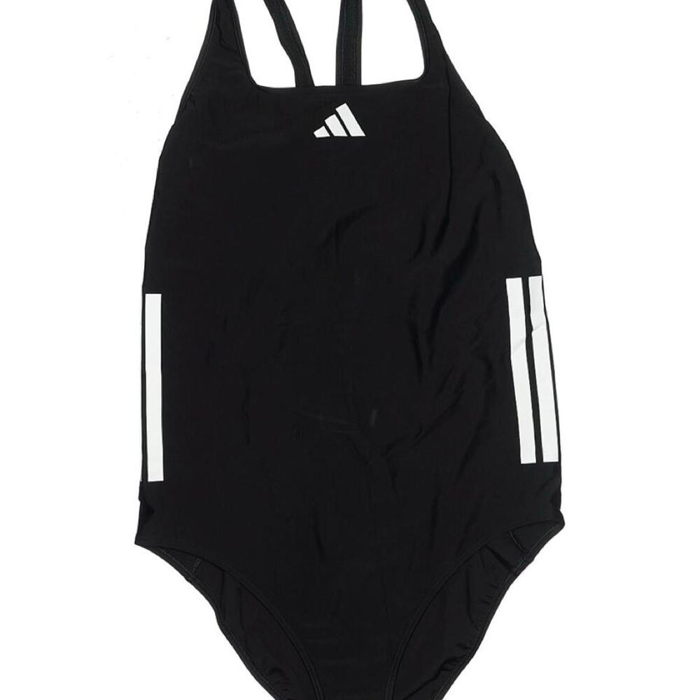 Adidas 3-Stripes Black One Piece Swimsuit Size 18 Racerback Athletic Swim